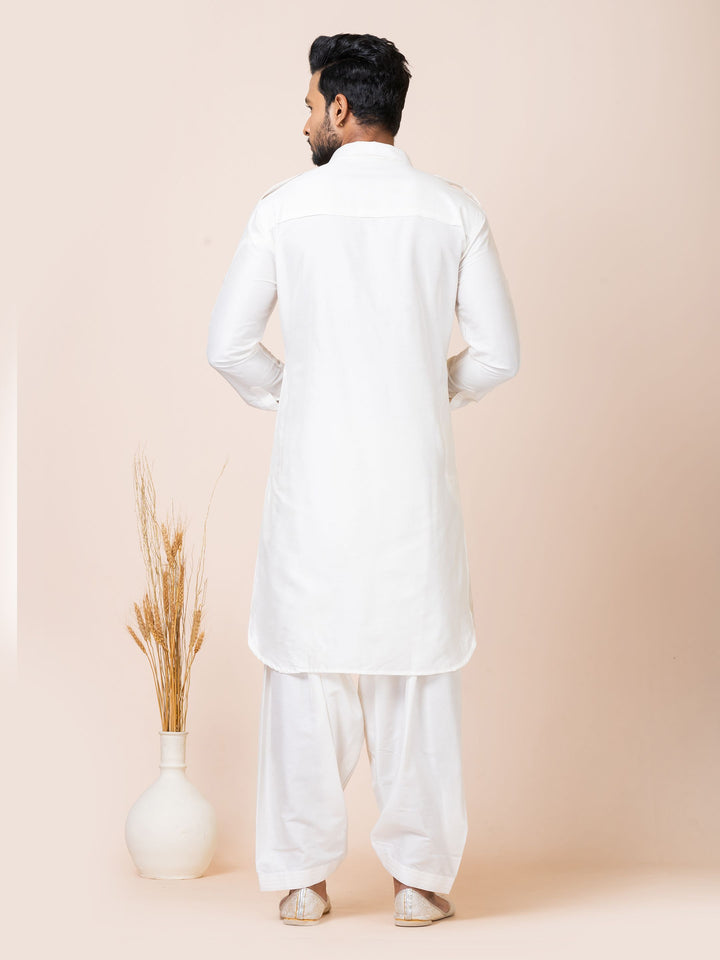 Pathani White Color White Color Premium Pathani Kurta Set – Ethnivo.com