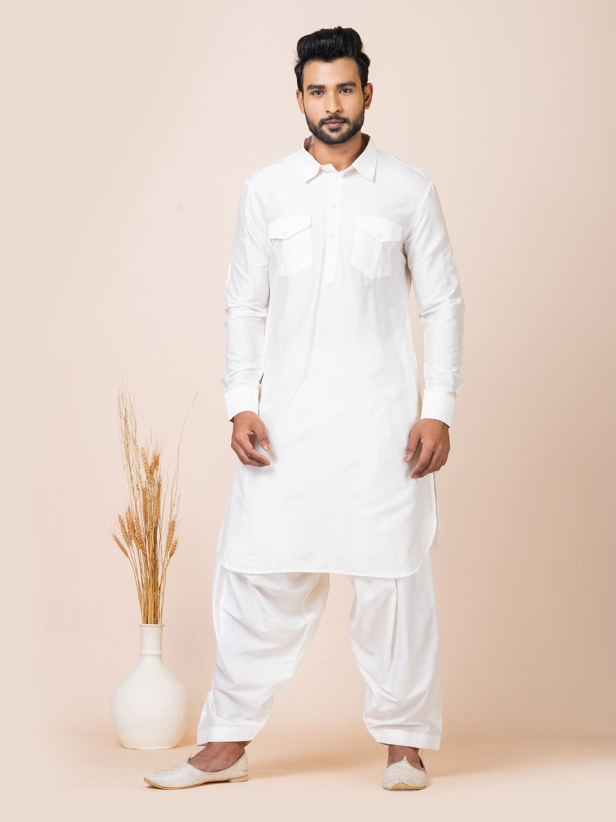 White Color Premium Pathani Kurta Set – Ethnivo.com